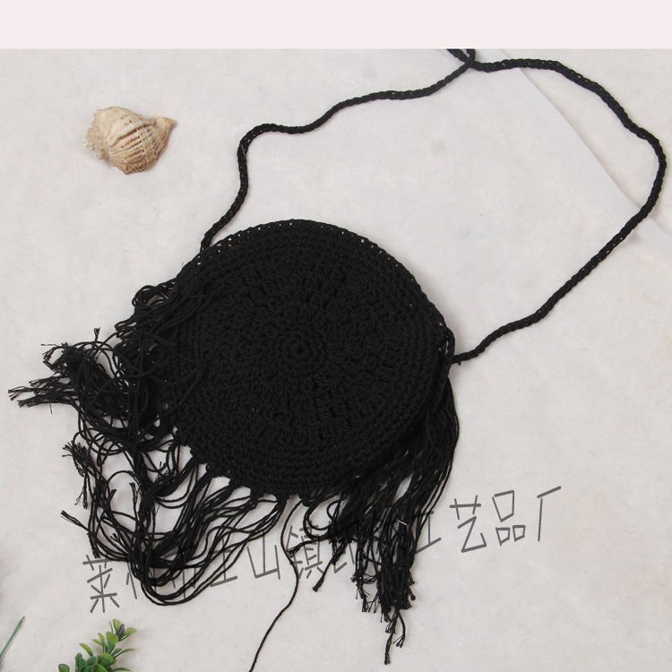 Hand - knitted clutch woven messenger bag Black