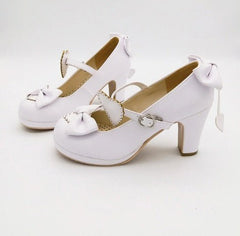Harajuku Lolita Pumps – Patent Leather High Heels with Bowtie for Cosplay & Evening Wear White