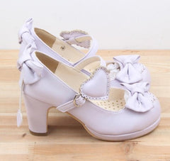 Harajuku Lolita Pumps – Patent Leather High Heels with Bowtie for Cosplay & Evening Wear Purple