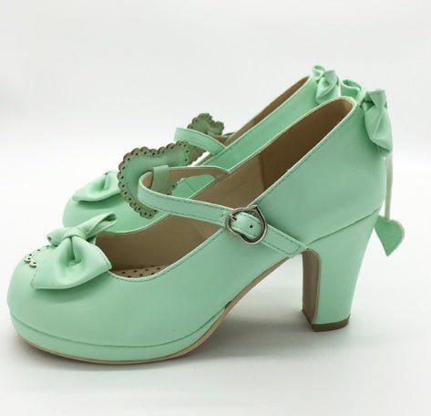 Harajuku Lolita Pumps – Patent Leather High Heels with Bowtie for Cosplay & Evening Wear Green