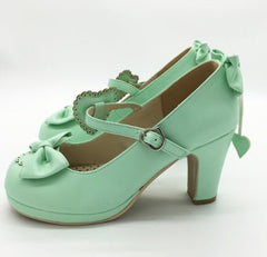 Harajuku Lolita Pumps – Patent Leather High Heels with Bowtie for Cosplay & Evening Wear Green