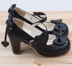 Harajuku Lolita Pumps – Patent Leather High Heels with Bowtie for Cosplay & Evening Wear Black