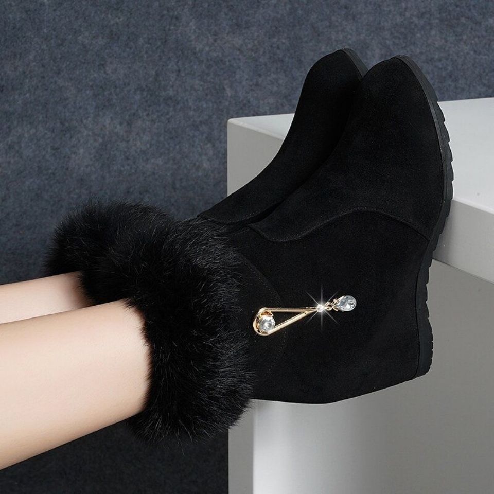 Height Increasing Insole Snow Boots For Women Black