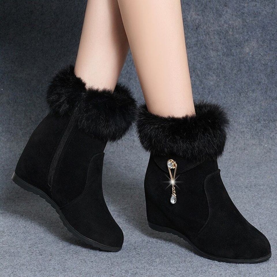 Height Increasing Insole Snow Boots For Women Black