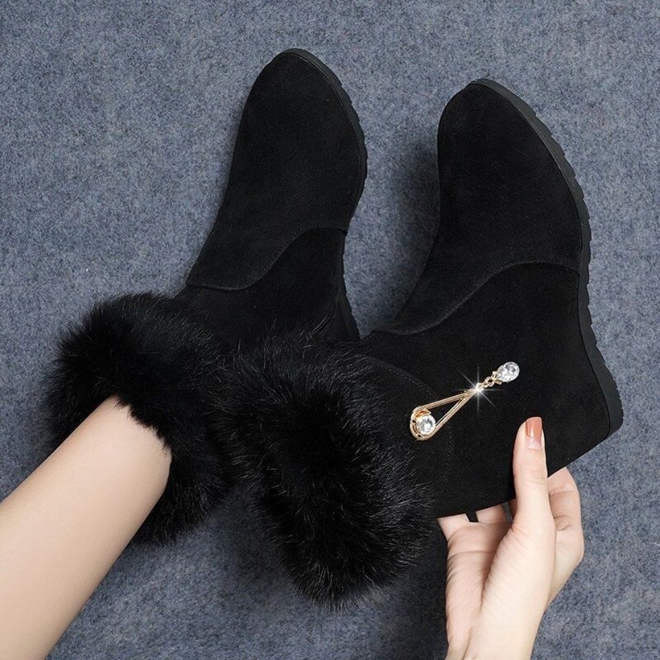 Height Increasing Insole Snow Boots For Women Black