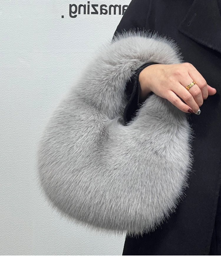 High - Grade Portable Fur Clutch Bag for Fall & Winter Ice Blue