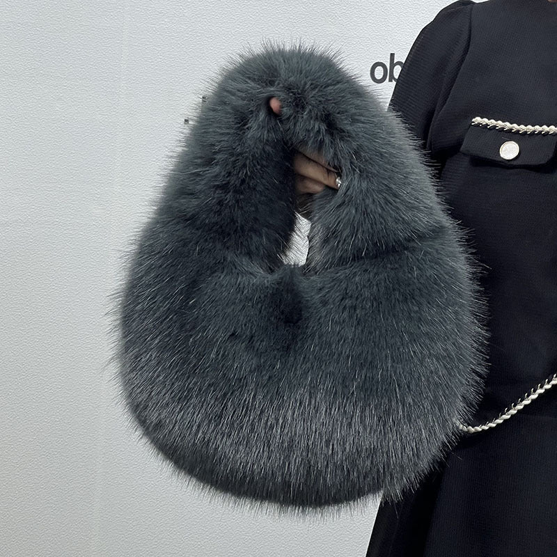 High - Grade Portable Fur Clutch Bag for Fall & Winter Light Dark Green