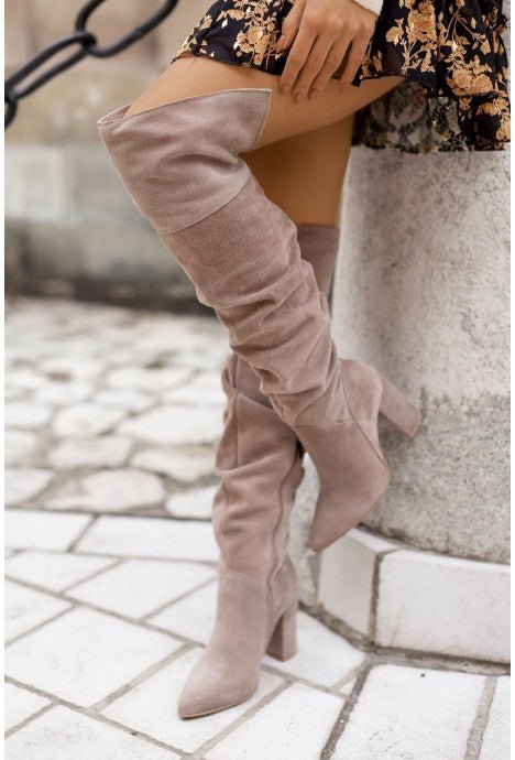 High Heel Pointed Toe Suede Women's Over - the - knee Boots Light Gray