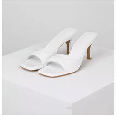 High Heel Slippers Edgy British Style Square Toe Stiletto Outer Wear Beige