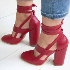 High heel thick heel strap sandals Red