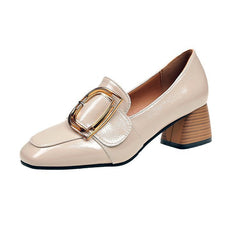 High Heeled Single Shoes For Women Thick Heeled Soft Shoes Rice White