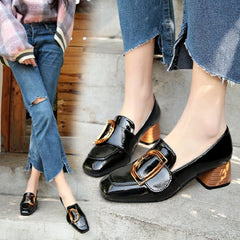 High Heeled Single Shoes For Women Thick Heeled Soft Shoes Black