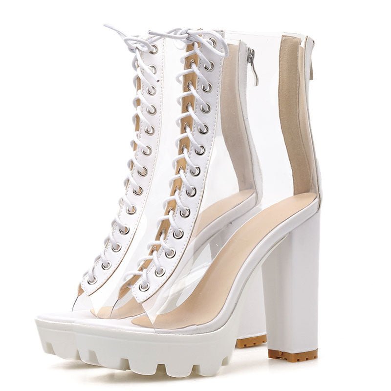 High - Heeled Strap Transparent Platform Heel Sandals White