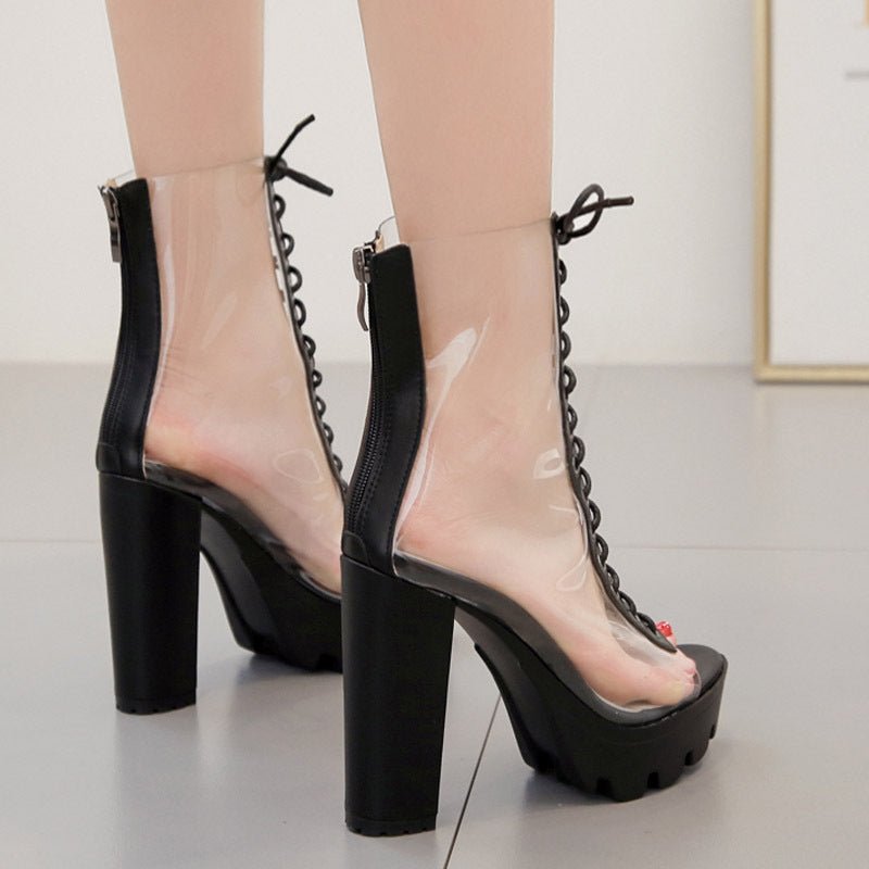 High - Heeled Strap Transparent Platform Heel Sandals Black