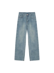 High Waist Slimming Blue Straight Mopping Pants Women Blue