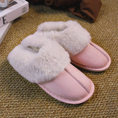 Home Fur Mouth Cotton Slippers Non - slip Toe Cap Plush Comfortable Pink