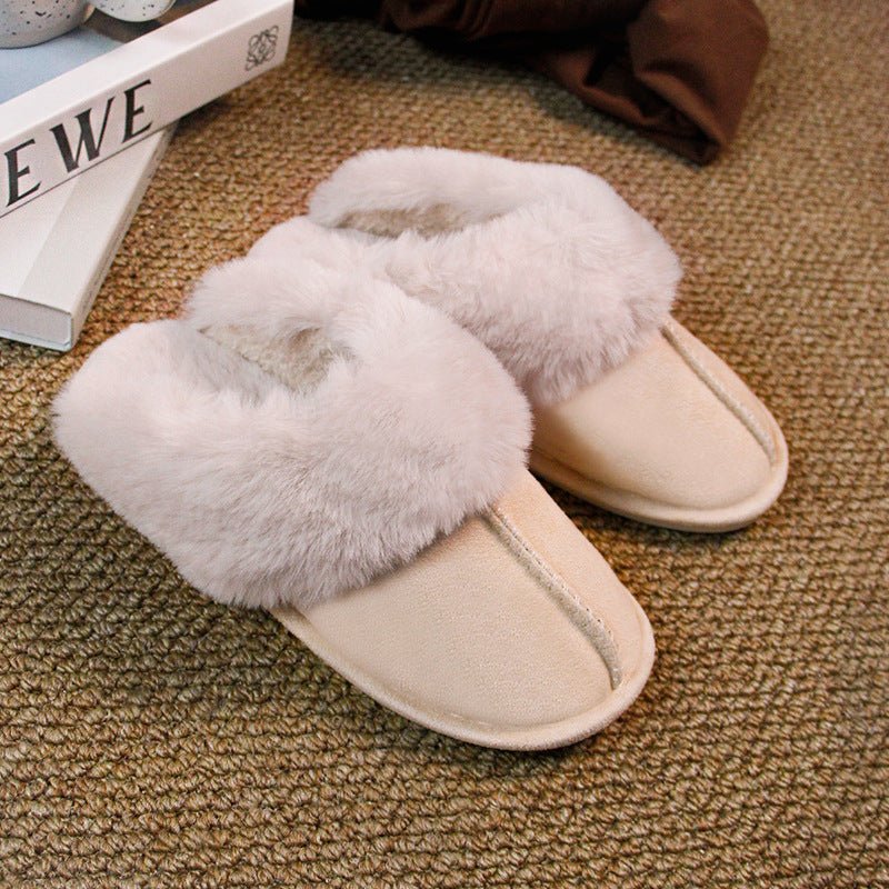 Home Fur Mouth Cotton Slippers Non - slip Toe Cap Plush Comfortable Beige