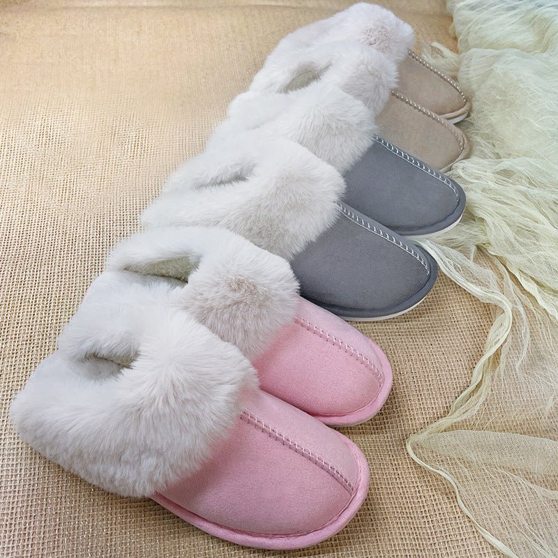 Home Fur Mouth Cotton Slippers Non - slip Toe Cap Plush Comfortable Beige
