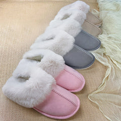 Home Fur Mouth Cotton Slippers Non - slip Toe Cap Plush Comfortable Beige