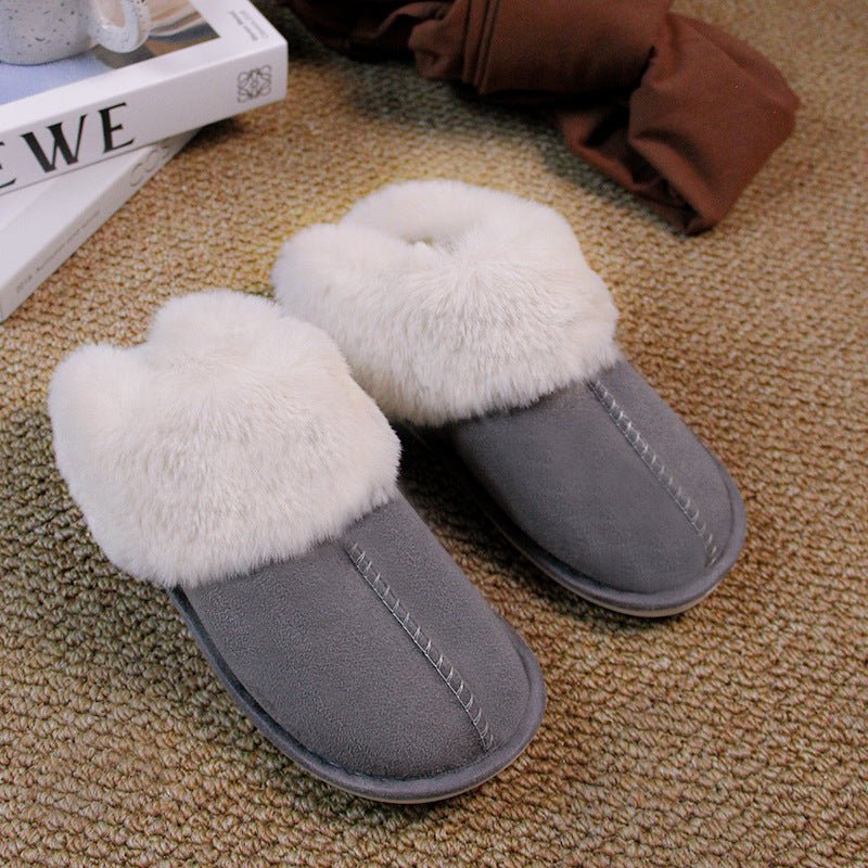 Home Fur Mouth Cotton Slippers Non - slip Toe Cap Plush Comfortable Gray