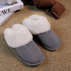 Home Fur Mouth Cotton Slippers Non - slip Toe Cap Plush Comfortable Gray