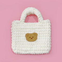 Ice Strip Thread Bear Hand - woven Handbag White