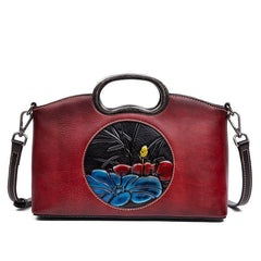 Johnature Genuine Leather Women Bag Vintage Embossed Handbag New Versatile First Layer Cowhide Large Capacity Shoulder Bags Red
