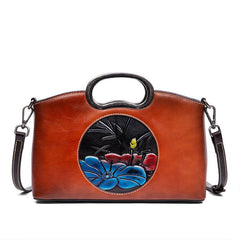 Johnature Genuine Leather Women Bag Vintage Embossed Handbag New Versatile First Layer Cowhide Large Capacity Shoulder Bags Brown