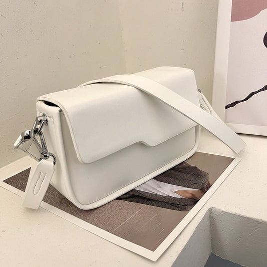 Korean Style Niche Baguette Shoulder Bag for Simple Elegance White