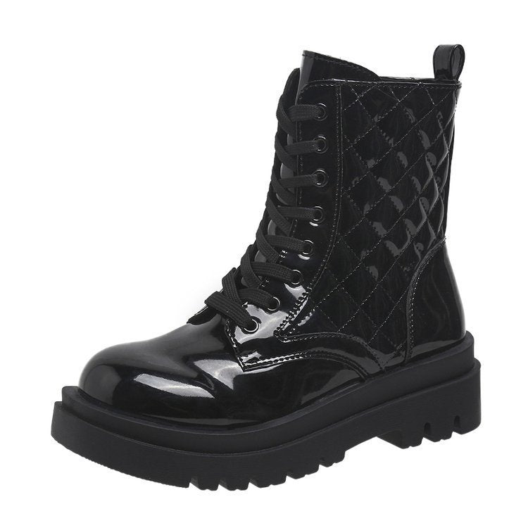 Lace - up Thick - heeled Minimalist Motorcycle Shoes Black
