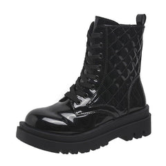 Lace - up Thick - heeled Minimalist Motorcycle Shoes Black