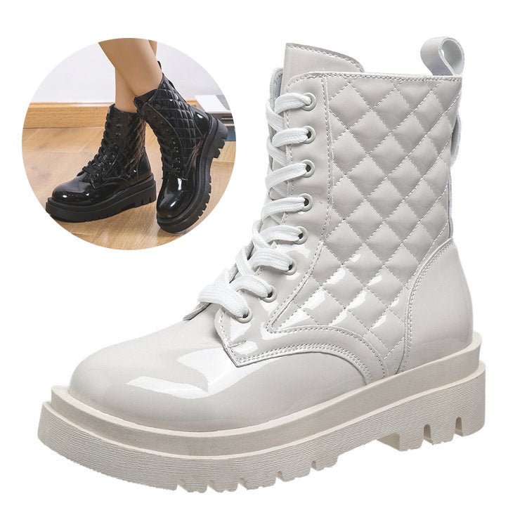 Lace - up Thick - heeled Minimalist Motorcycle Shoes Beige