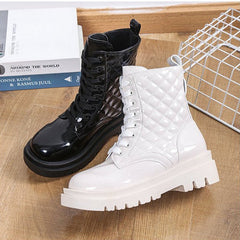 Lace - up Thick - heeled Minimalist Motorcycle Shoes Black