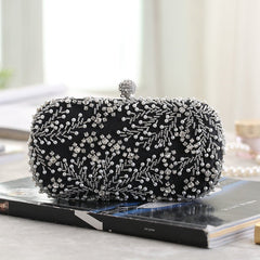 Ladies Embroidered Diamond Evening Part Clutch Bag Black