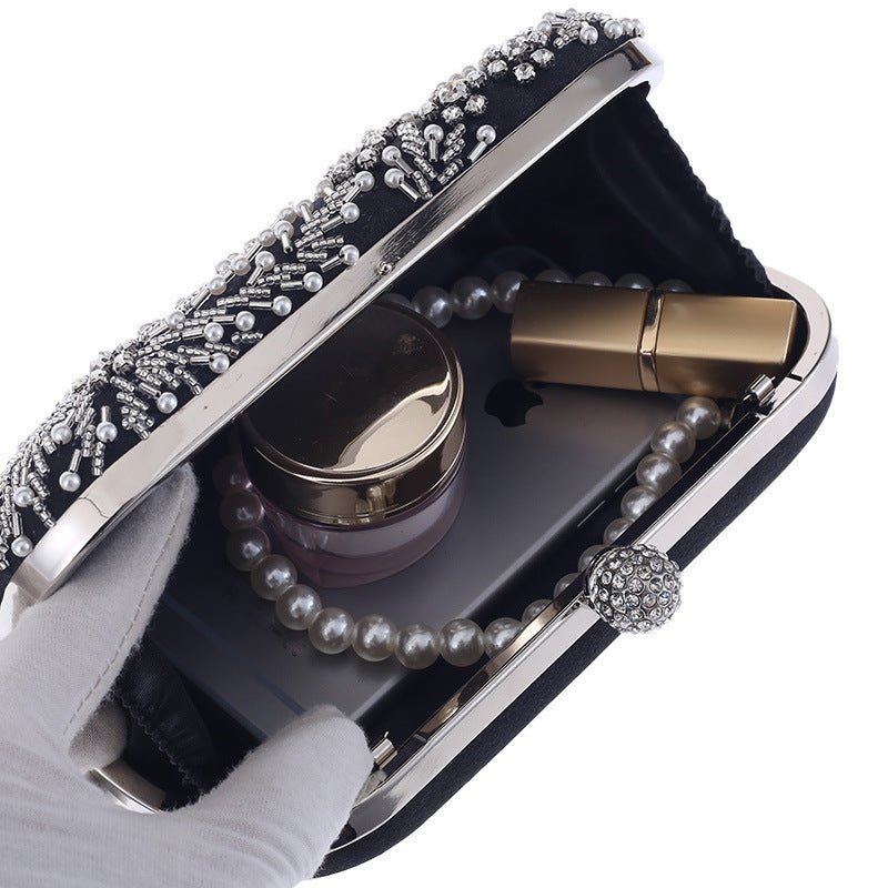 Ladies Embroidered Diamond Evening Part Clutch Bag Silver