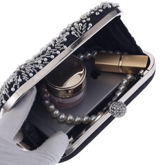 Ladies Embroidered Diamond Evening Part Clutch Bag Silver