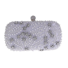 Ladies Embroidered Diamond Evening Part Clutch Bag Silver