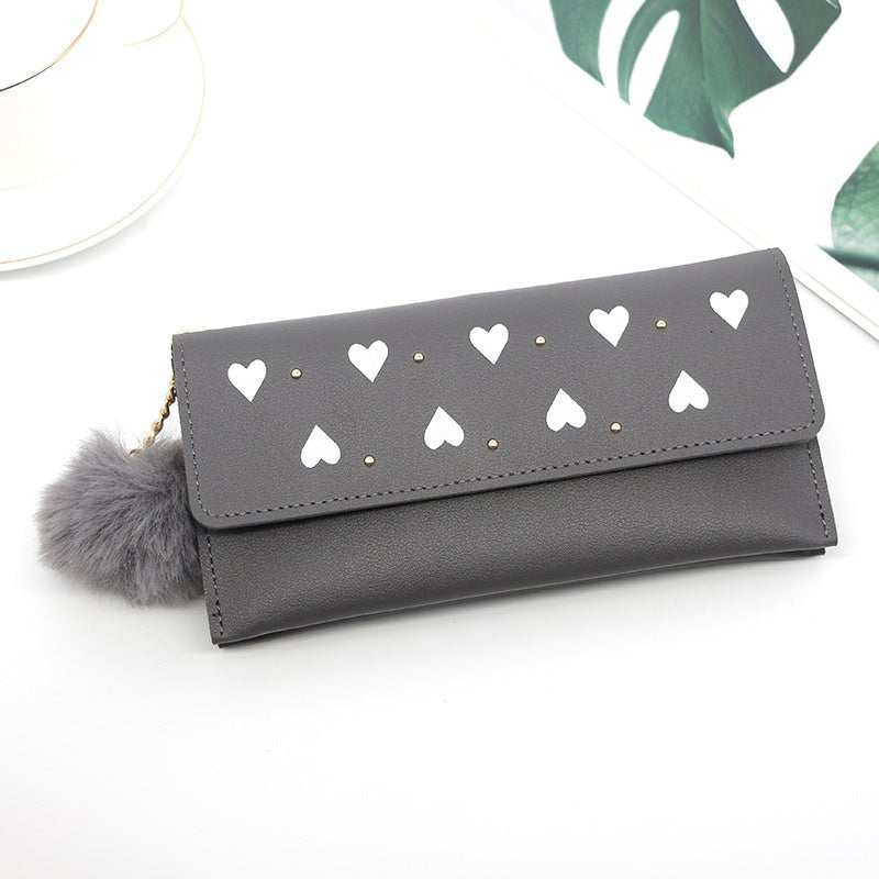 Ladies heart - shaped clutch Bag fur ball Grey