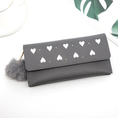 Ladies heart - shaped clutch Bag fur ball Grey