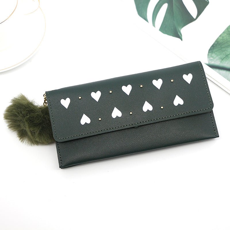 Ladies heart - shaped clutch Bag fur ball Green