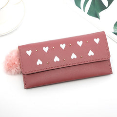 Ladies heart - shaped clutch Bag fur ball Rose Red