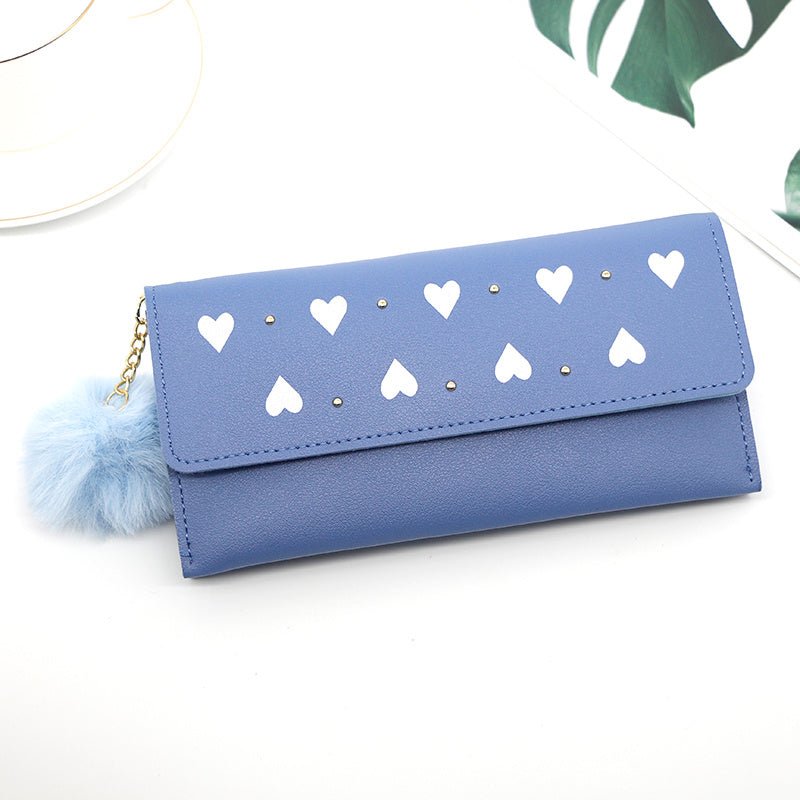 Ladies heart - shaped clutch Bag fur ball Blue