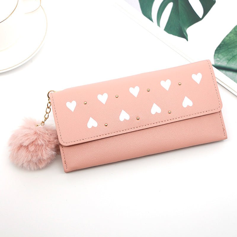 Ladies heart - shaped clutch Bag fur ball Pink