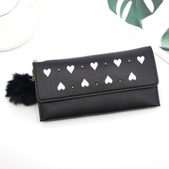 Ladies heart - shaped clutch Bag fur ball Black