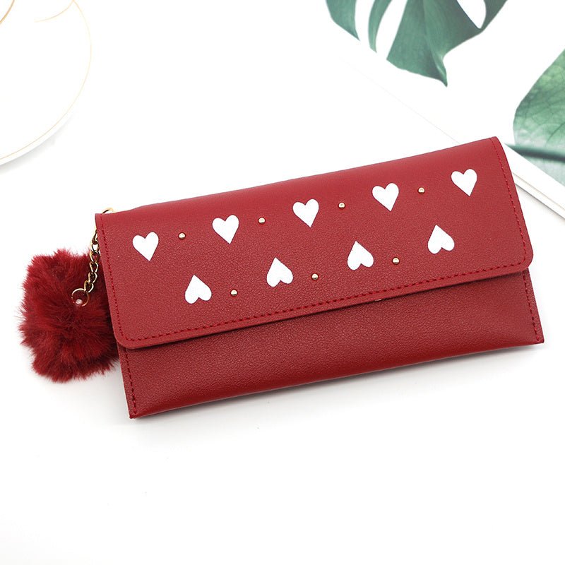 Ladies heart - shaped clutch Bag fur ball Red