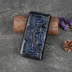 Ladies Leather Embossed Long Clutch Wallet Blue