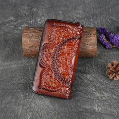 Ladies Leather Embossed Long Clutch Wallet Light Brown