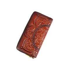 Ladies Leather Embossed Long Clutch Wallet Light Brown