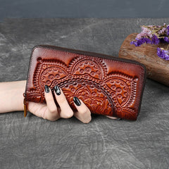 Ladies Leather Embossed Long Clutch Wallet Blue