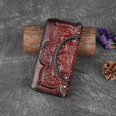 Ladies Leather Embossed Long Clutch Wallet Brown